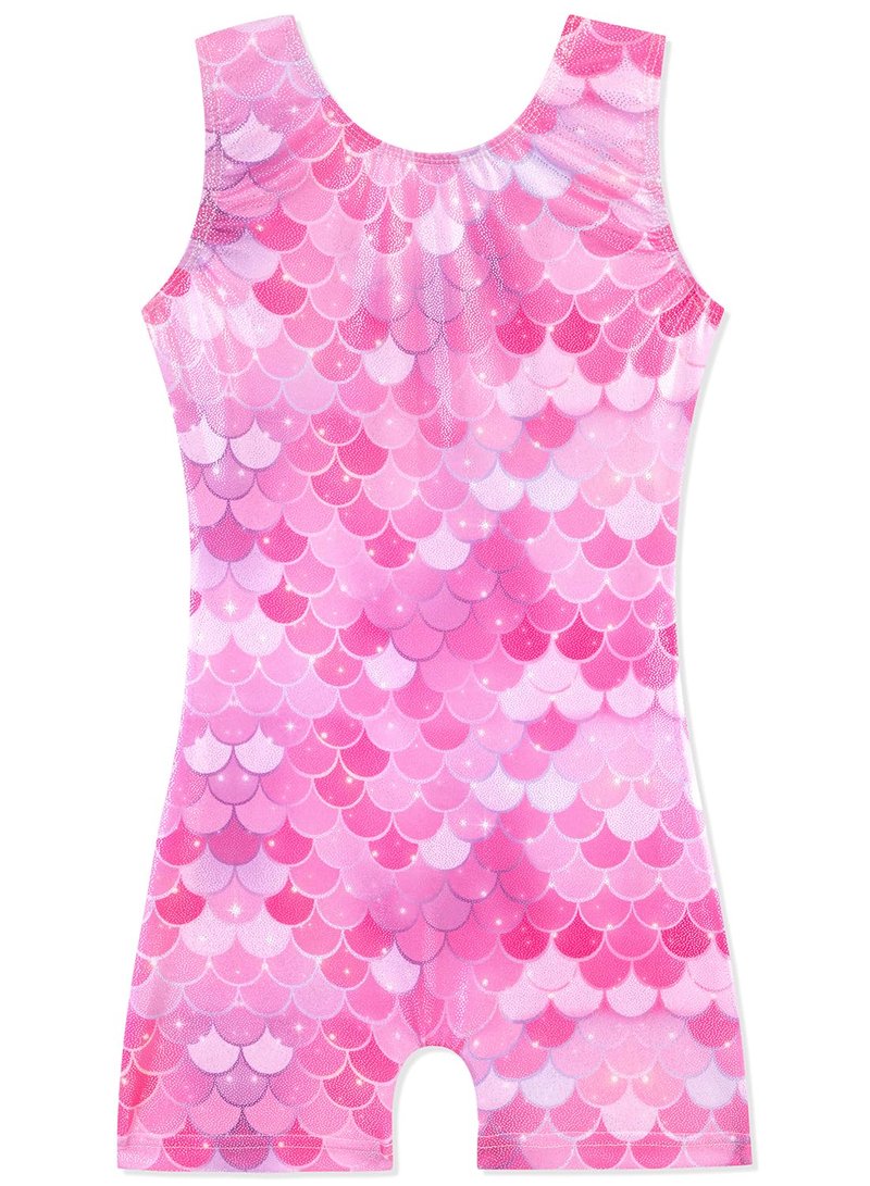 HOZIY Pink Girls Leotards for Gymnastics 7-8 Years Mermaid Kids Tumbling Outfit Biketard Dance Clothes with Shorts Sparkly Shiny Glitter Sparkle