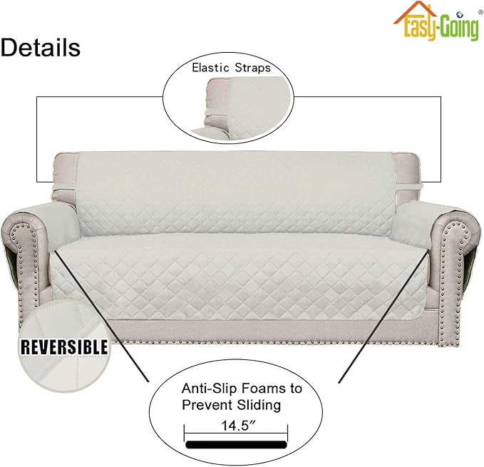Easy-Going Reversible Oversized Couch Cover for 3 Cushion Couch Sofa Cover for Dogs Water Resistant Furniture Protector Cover with Foam Sticks for Pet (Oversized Sofa, Ivory/Ivory)