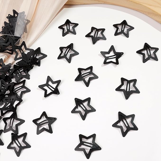 60Pcs Star Hair Clips for Baby Girl Women, Y2K Hair Snap Clips Metal Hair Barrette Hair Accessories for Women Girl, Non-slip Lovely Black Clips