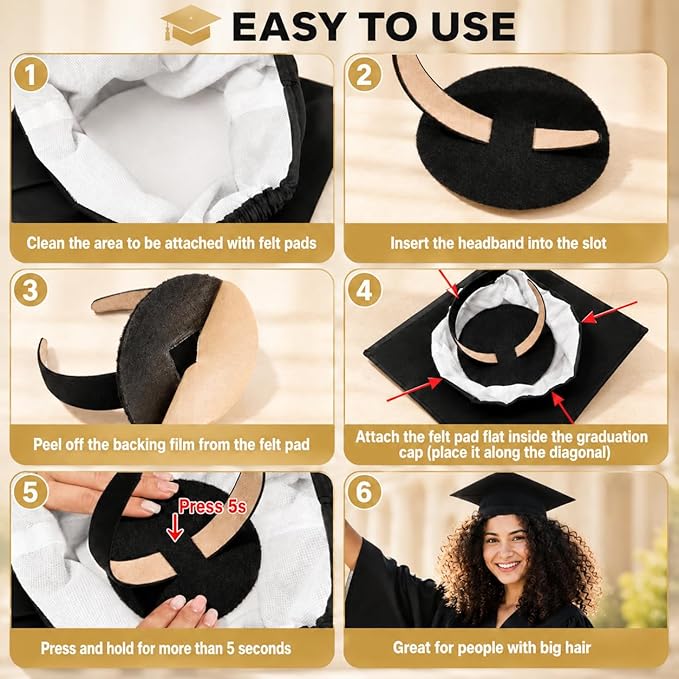 forenee Graduation Cap Headband Insert - Invisible Anti-Fall Grad Hat Holder for Secure Fit - Designed for Thick/Curly Hair & Braids - Graduation for Students