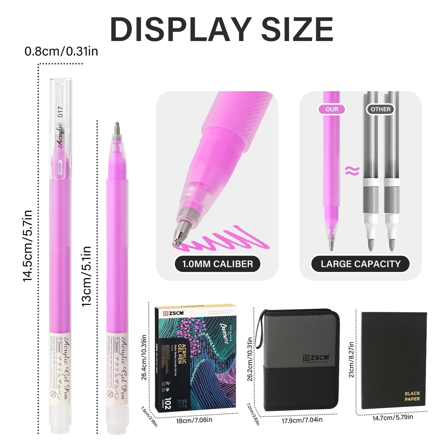 ZSCM 100 Colors 3D Acrylic Gel Pens & Black Paper Sketchbook for Drawing, 1mm Fine Point Acrylic Ink Pen, Opaque Archival Ink Pens for Black Paper Drawing, Sketching, Illustration, Card Making