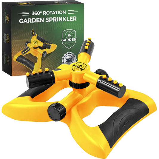 Joeys Sprinkler for Yard, Rotating Garden Sprinkler for Large Area Coverage, Lawn and Yard Sprinklers (Yellow)