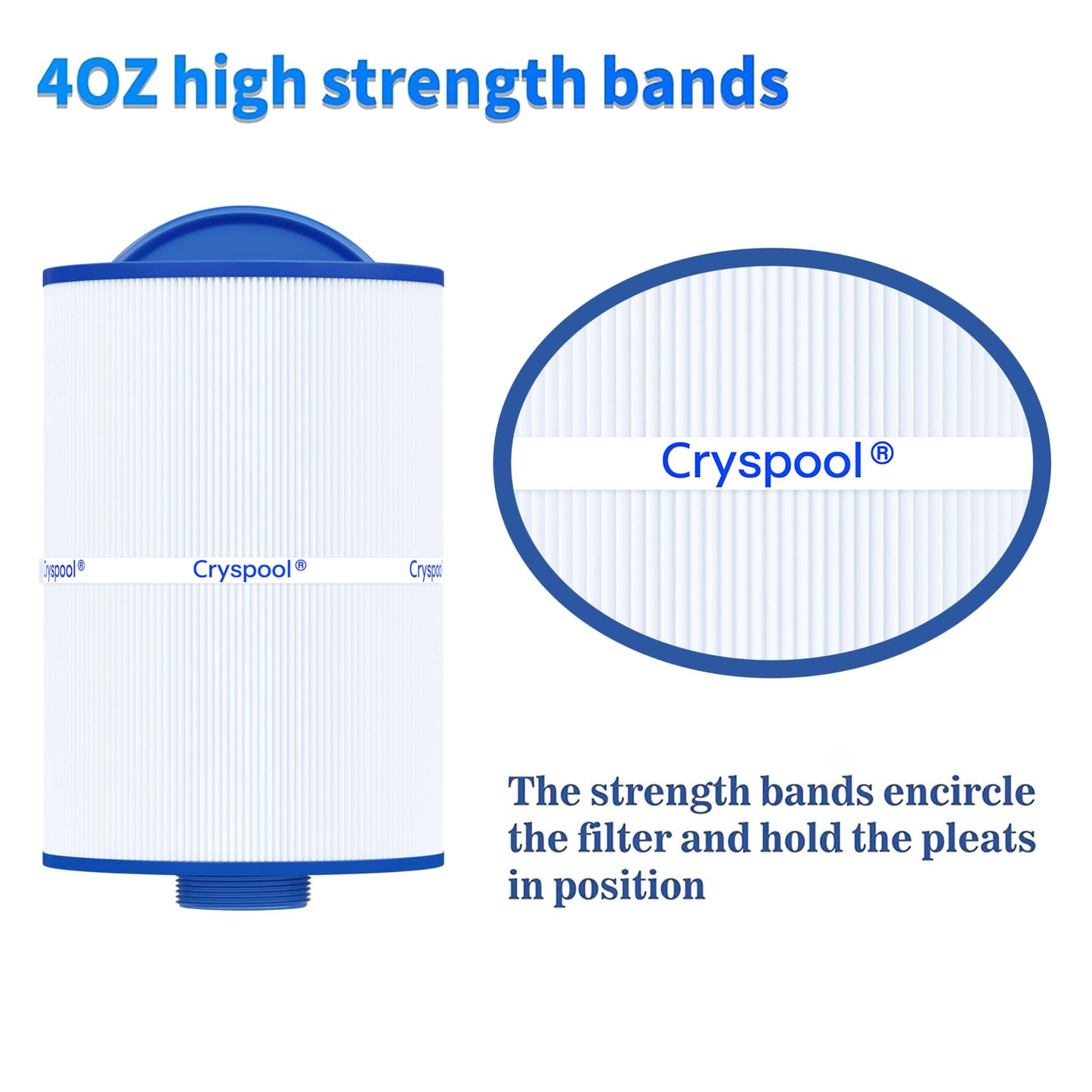 Cryspool® 05015 Spa Filter Compatible with 5CH-35, PMAX50P4, PAS35P, Maax 104309, FC-0300, 35 Sq. Ft hot tub Filter Cartridge, 1 1/2" MPT, 2 Pack