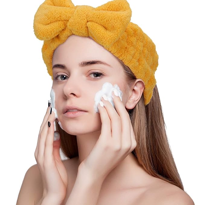 3 Pieces Wash Face Headband Makeup Spa Headband Towel Terry Hair Bands Microfiber Bowtie Shower Facial Adjustable HairBand for Women (Pink, Blue, White)