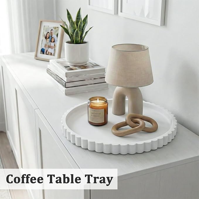 HighHerz Silicone Bathroom Countertop and Vanity Tray, Round Silicone Bathroom Tray, Modern Bathroom Decor, Coffee Table Decor, Decorative Tray for Candle, Perfume, Plants (White, 9 inch)