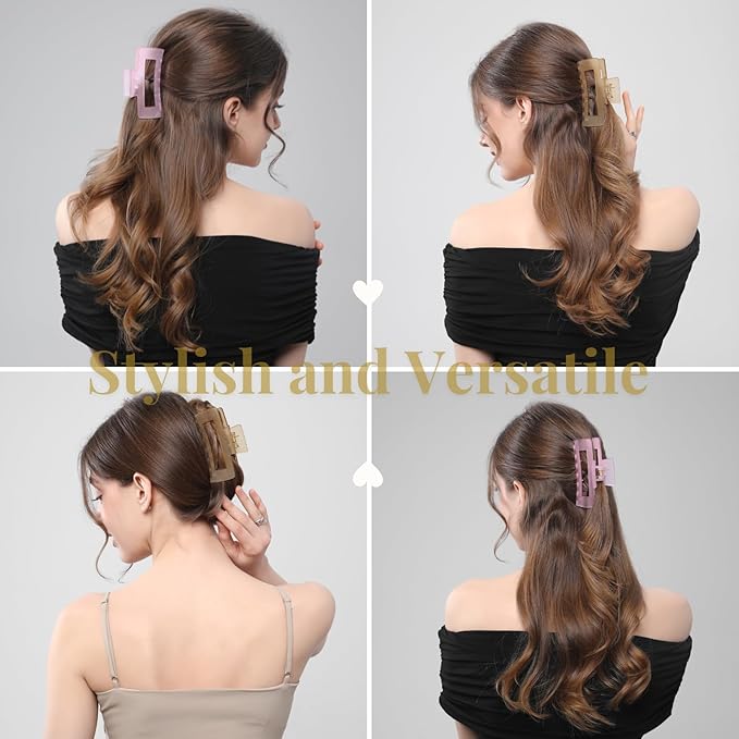 12 PCS Large Clear Square Hair Claw for Women, 4.3-Inch Matte Rectangle Clips, Strong Hold for Thick & Thin Hair