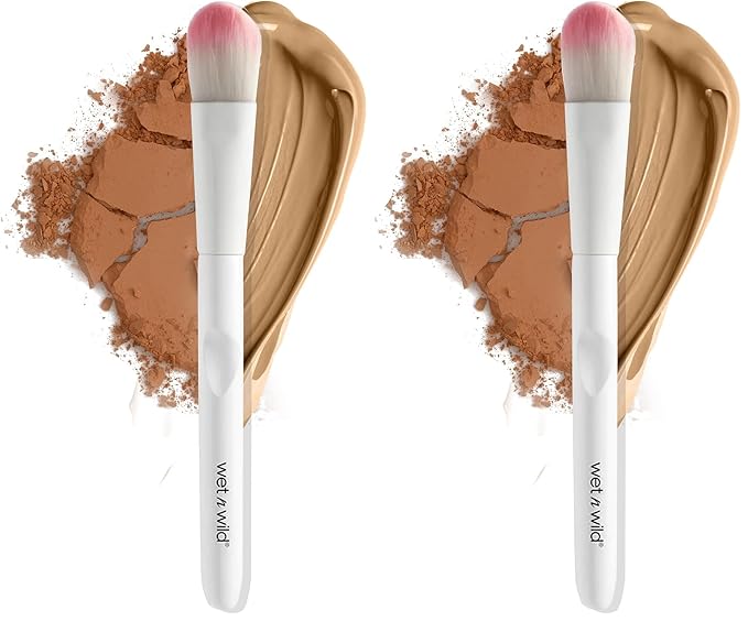 wet n wild Foundation Brush, Densely-Packed Synthetic Fiber Bristles for Liquid, Cream & Powder, Ergonomic Handle for Comfortable Control (Pack of 2)