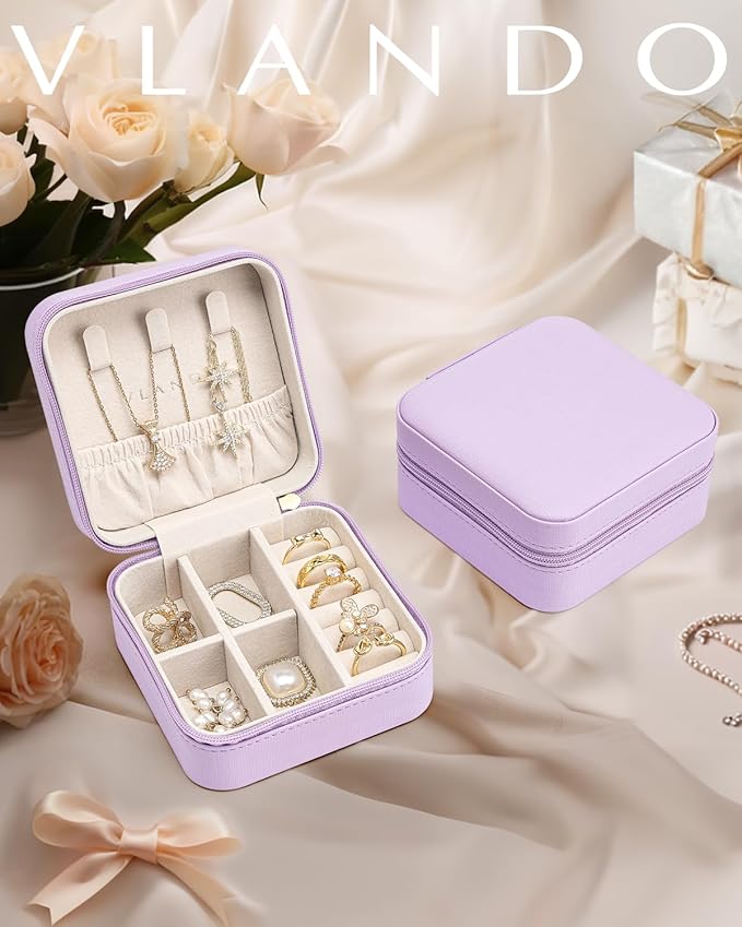 VLANDO Travel Jewelry Case - Teacher Appreciation Gifts for Women - Small Jewelry Travel Organizer Box Travel Essentials Gift for Teen Girl Women - Purple