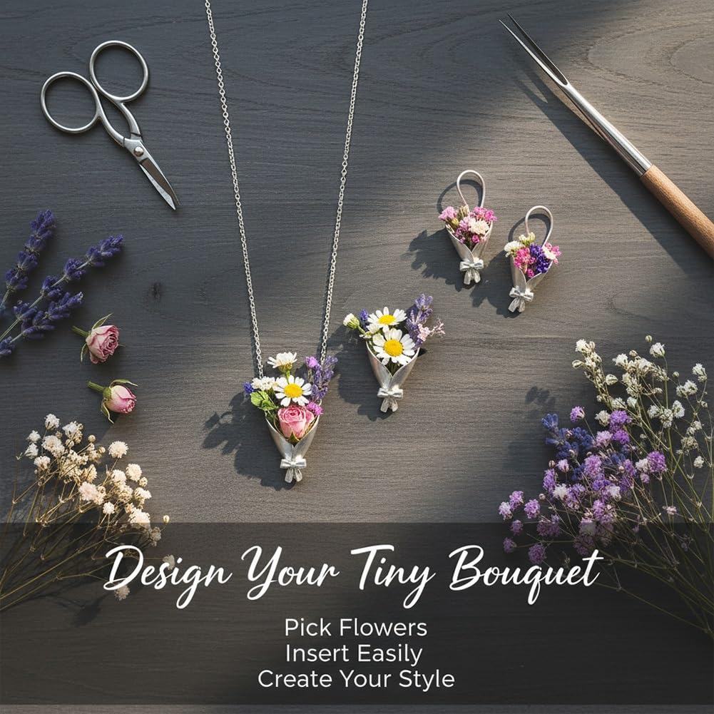DIY Bouquet Necklace Wearable Mini Vase Jewelry Collection Chain Trendy Flower Holder Pendant to Insert Dried or Real Blooms