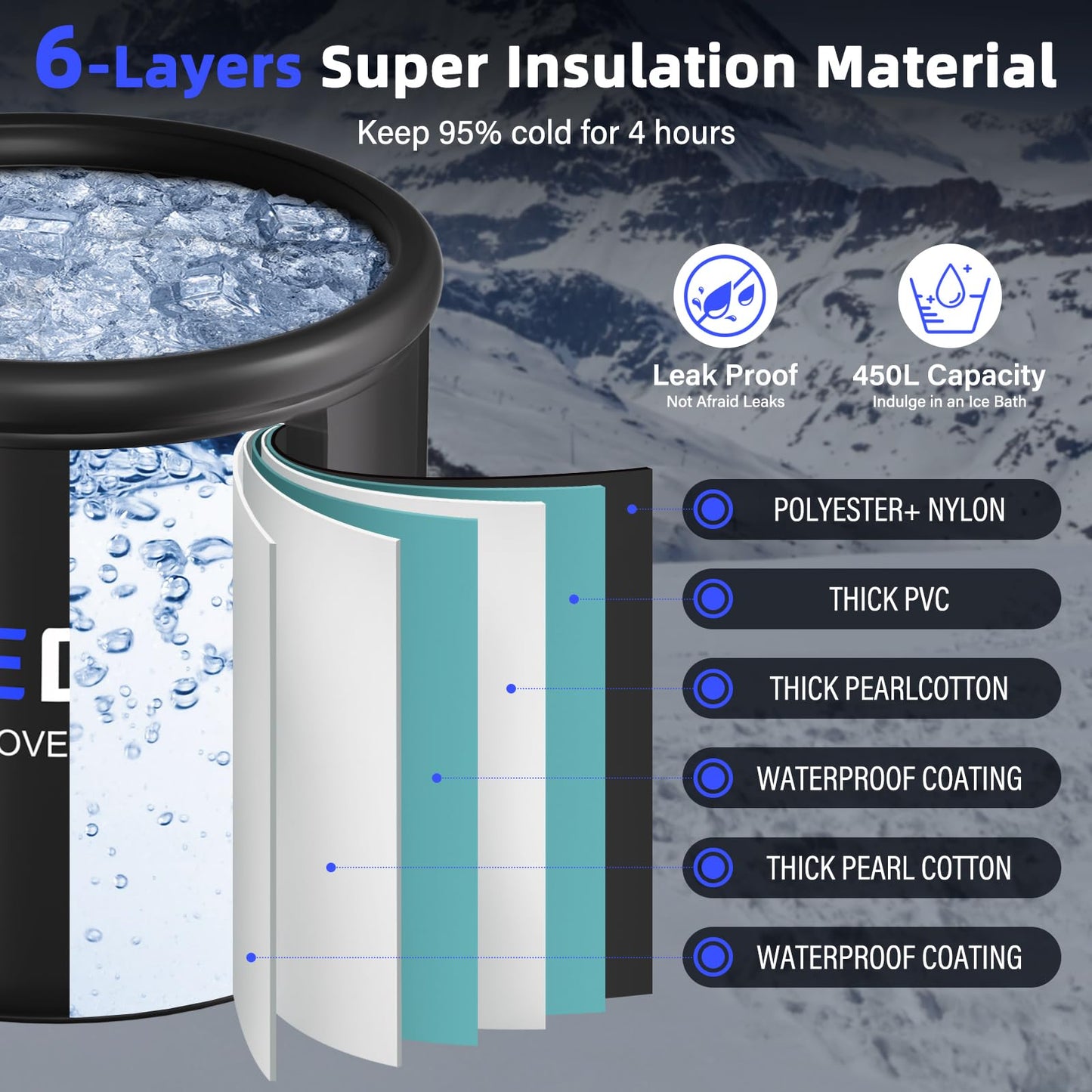 Upgrade XL Ice Bath Tub for Athletes, 119 Gallons Hot & Cold Plunge Tub with Cover for Recovery, Cold Water Therapy, Multiple Layered Portable Whirlpool Bathtubs for for Home, Gym & Outdoor