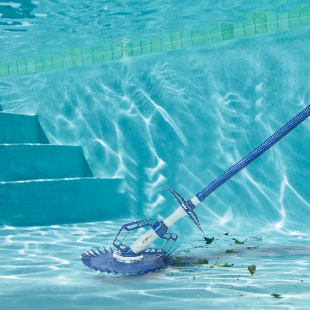 VINGLI Pool Vacuum Above Ground Indoor Outdoor Automatic Swimming Pool Cleaner Sweep Sweeper with 33FT Hoses (Nave Blue)
