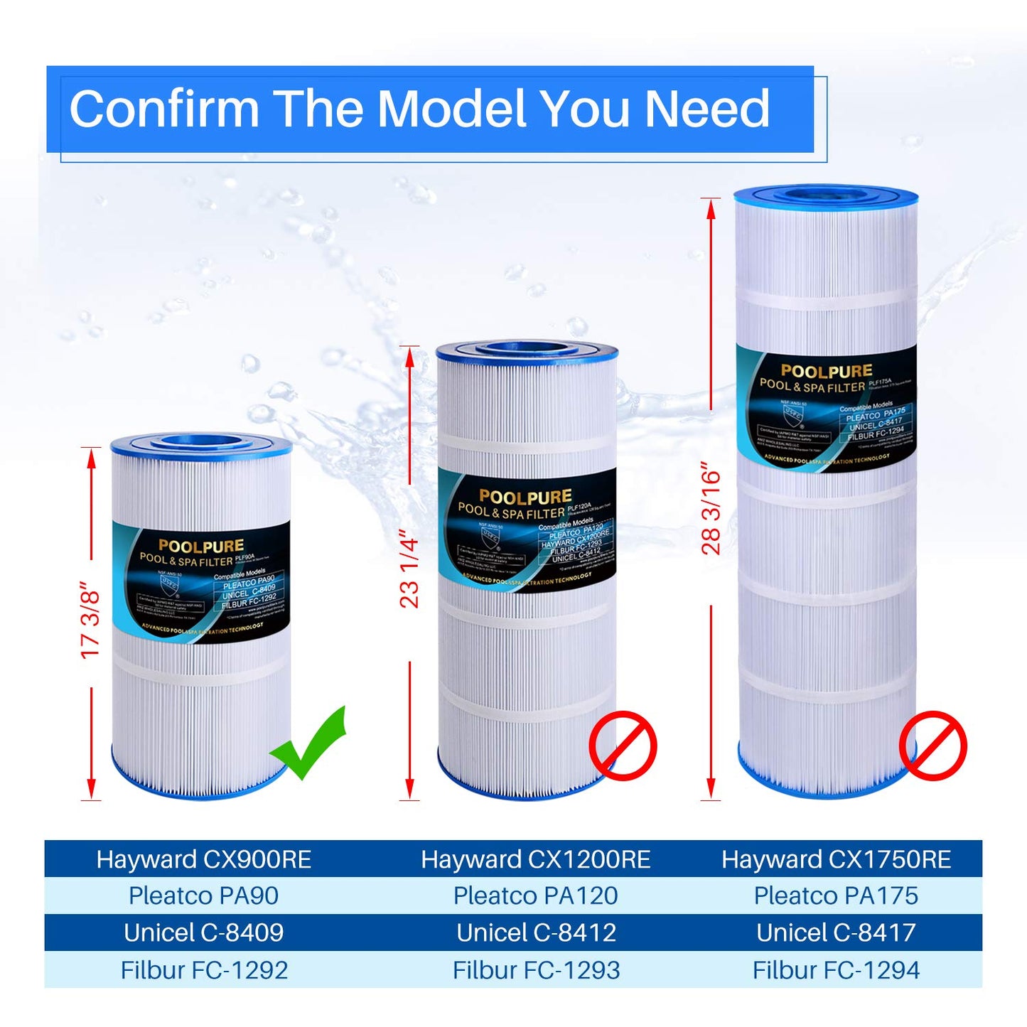 POOLPURE PLF90A Pool Filter Replaces Hayward C900, CX900RE, Pleatco PA90, Ultral-B6, Unicel C-8409, Filbur FC-1292, Sta-Rite PXC95, 90 sq.ft, L x OD: 17 3/8" x 8 15/16" (1 Pack)