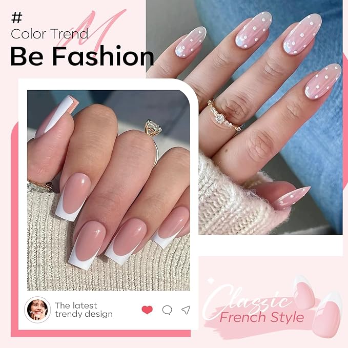 modelones French Manicure Tip Gel Polish Set, 2Pcs 15ML White Nude Pink Gel Nail Polish Jelly Milky Pink White Colors Soak Off U V LED Classic French Nail Kit for DIY at Home Salon for Women