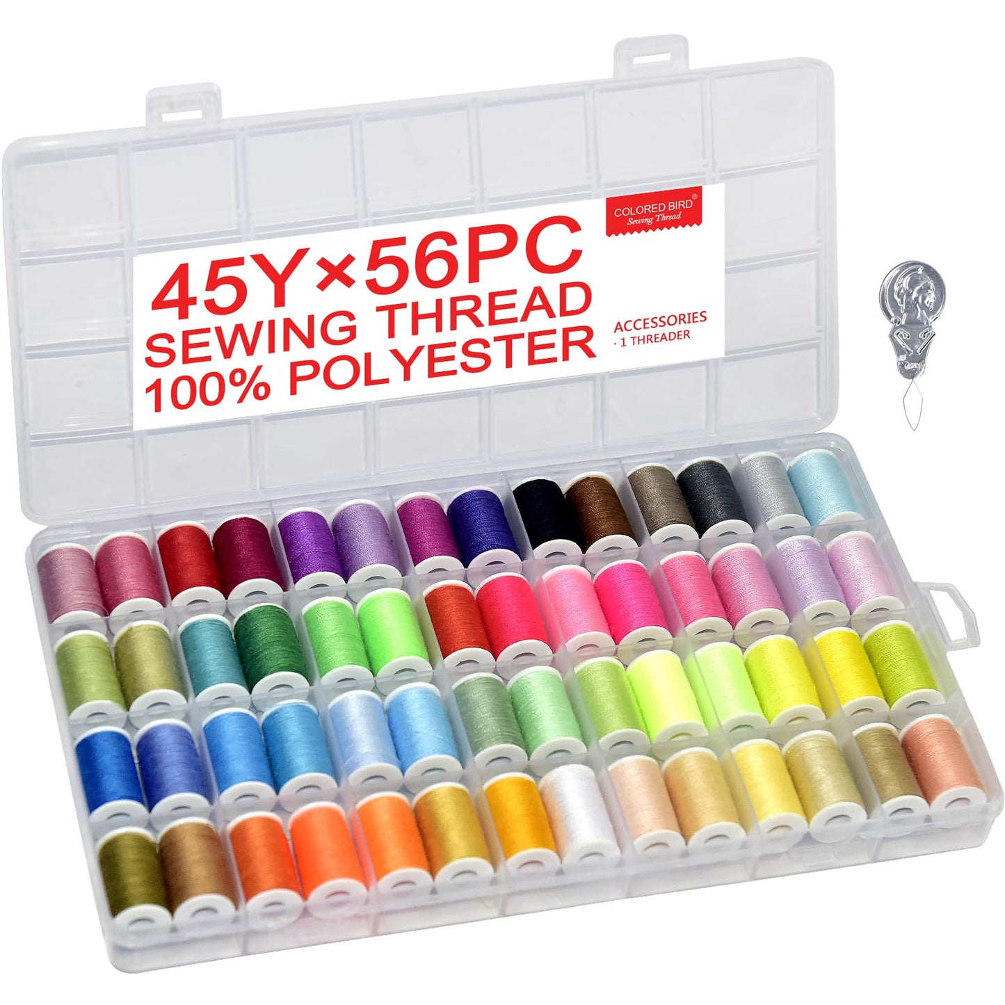 56 rainbowColor Set of Handy Polyester Sewing Threads with needls and Threader
