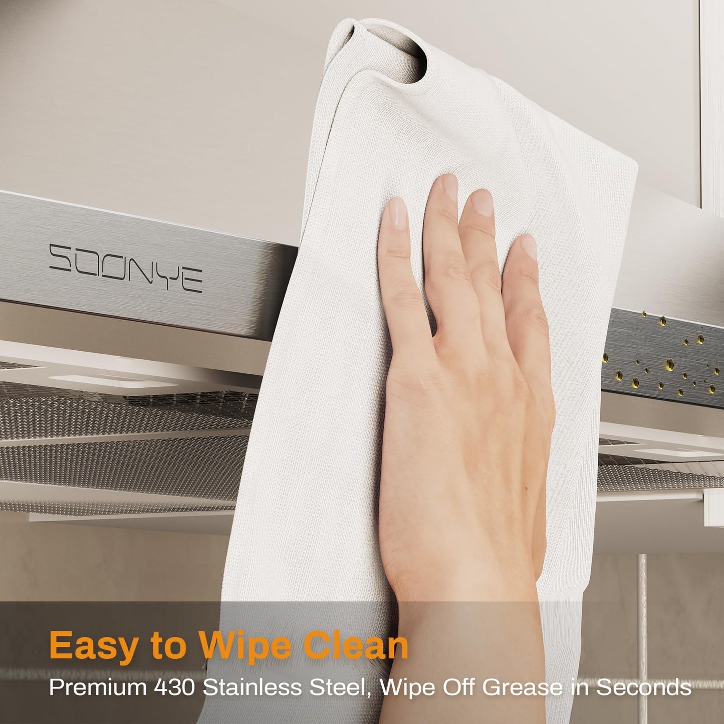 Soonye 30 Inch Wall Mount Range Hood Stainless Steel Ducted/Ductless Convertible Kitchen Exhaust Hood with 450 CFM Motor, 3 Speed Fan, LED Lighting and Dishwasher Safe Filters