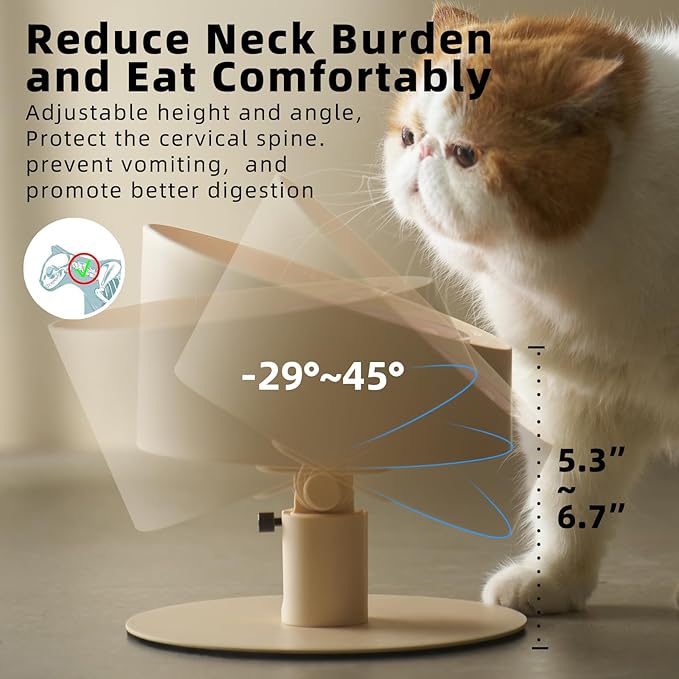 MS!MAKE SURE Adjustable Raised Cat Bowls, Ceramic Elevated Cat Bowls, Pet Bowl with Anti - Slip Rubber Pad, Leak - Proof, Lead & Cadmium Free, Whisker - Friendly, for All Life Stages of Age Pink