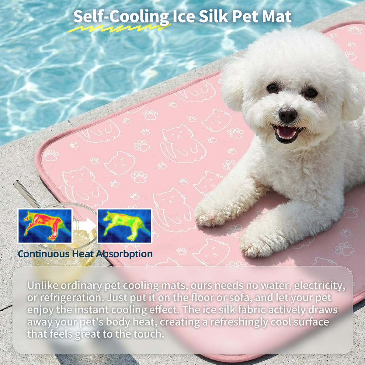 NWK Pack of 4 Pet Cooling Mat -Q-Max>0.345 Ice Silk Cooling Mat for Dogs & Cats Portable & Washable Pet Cooling Blanket, Car Seats, Beds for Summer (4pcs, Pink Cat, 27'' X 20'' X 0.3'')