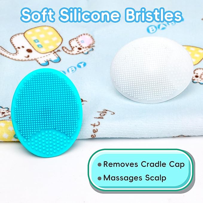 Cradle Cap Brush for Babies, Baby Bath Essentials with Silicone Scrubber Bath Sponge Dual-Sided Comb for Newborns Toddlers Boys Girls (Green, Set of 5)