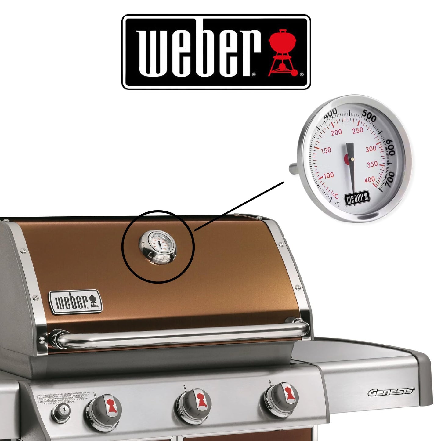 Weber Replacement Thermometer 67088, Center Mount, 2-3/8" Diameter