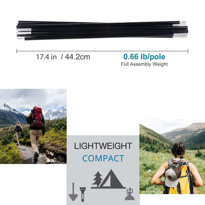 BRILLIANCE4U Tent Poles Replacement 0.33”/8.5mm, Fits Both Female and Male Ends, Lightweight Tent Pole Repair Kit, 7001 Aluminum Alloy Tent Rod, 14ft 7in 1 Pole Pack