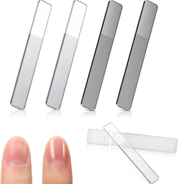 Mudder 4 Pack Glass Nail File Shiner Files Kit Crystal Nail Buffer Polisher with Case Manicure Tools for Natural Nails Women Shaping Buffing and Polishing