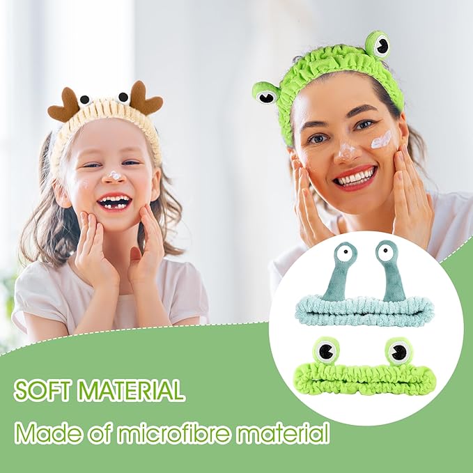 3 Pack Spa Headband Face Wash Hairband Facial Makeup Head Wraps Cartoon Elastic Head Band Cute Frog Snail Crab Shower Headband Creative Hair Accessories for Beauty Skincare Sports