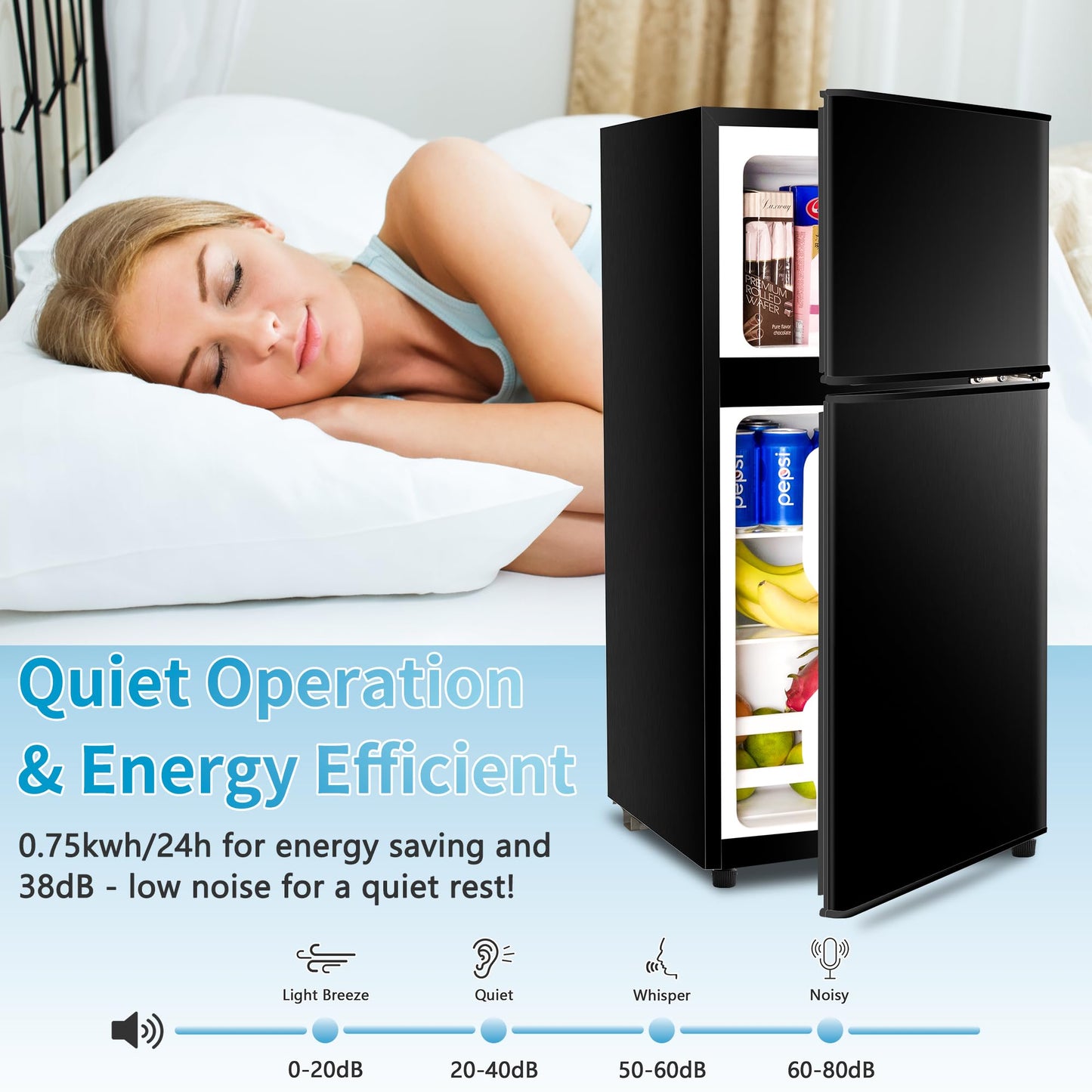 Fox Shack 5.0 Cu Ft Double Door Refrigerator with Freezer, Top Freezer Refrigerator, Full-Function Two Door Design, Temperature Adjustable, for Home Kitchen and Household Use