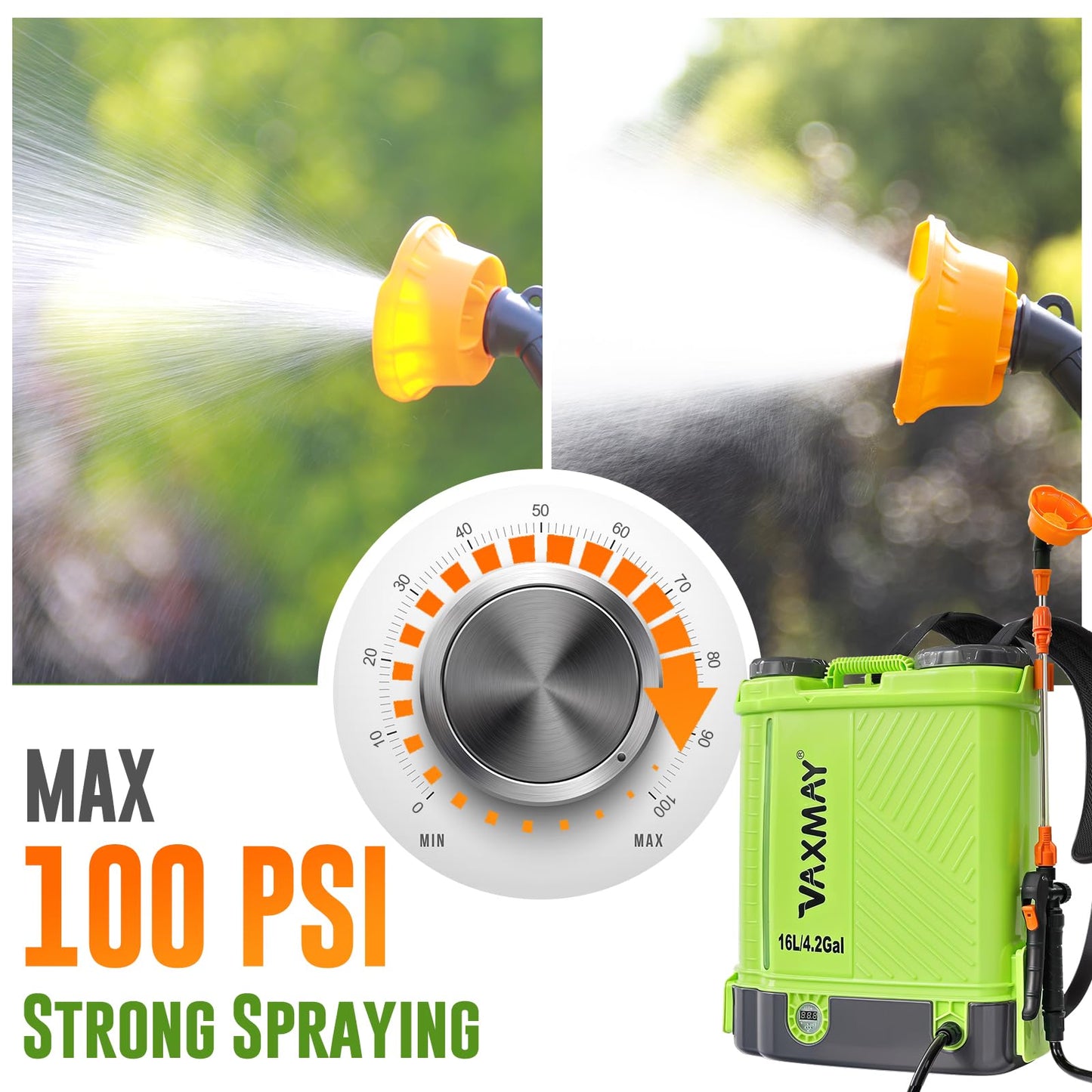 Battery Powered Backpack Sprayer 4 Gallon, VAXMAY 100 PSI Electric Garden Sprayer Works with Makita 18V Battery, Weed Yard Sprayer with Telescopic Wand, 5 Nozzles, 2.6 Ah Battery & Charger Included