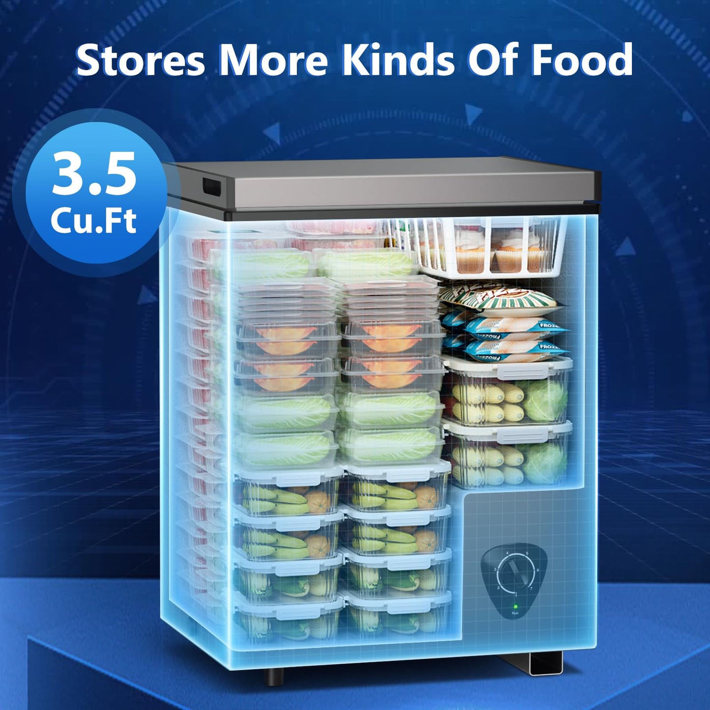 Lifeplus Chest Freezer, 3.5 Cubic Feet Small Deep Freezer Compact Top Open Door with Removable Basket, 7 Temperature Control Energy Saving Super Quiet for Kitchen Office Apartment Garage, Grey