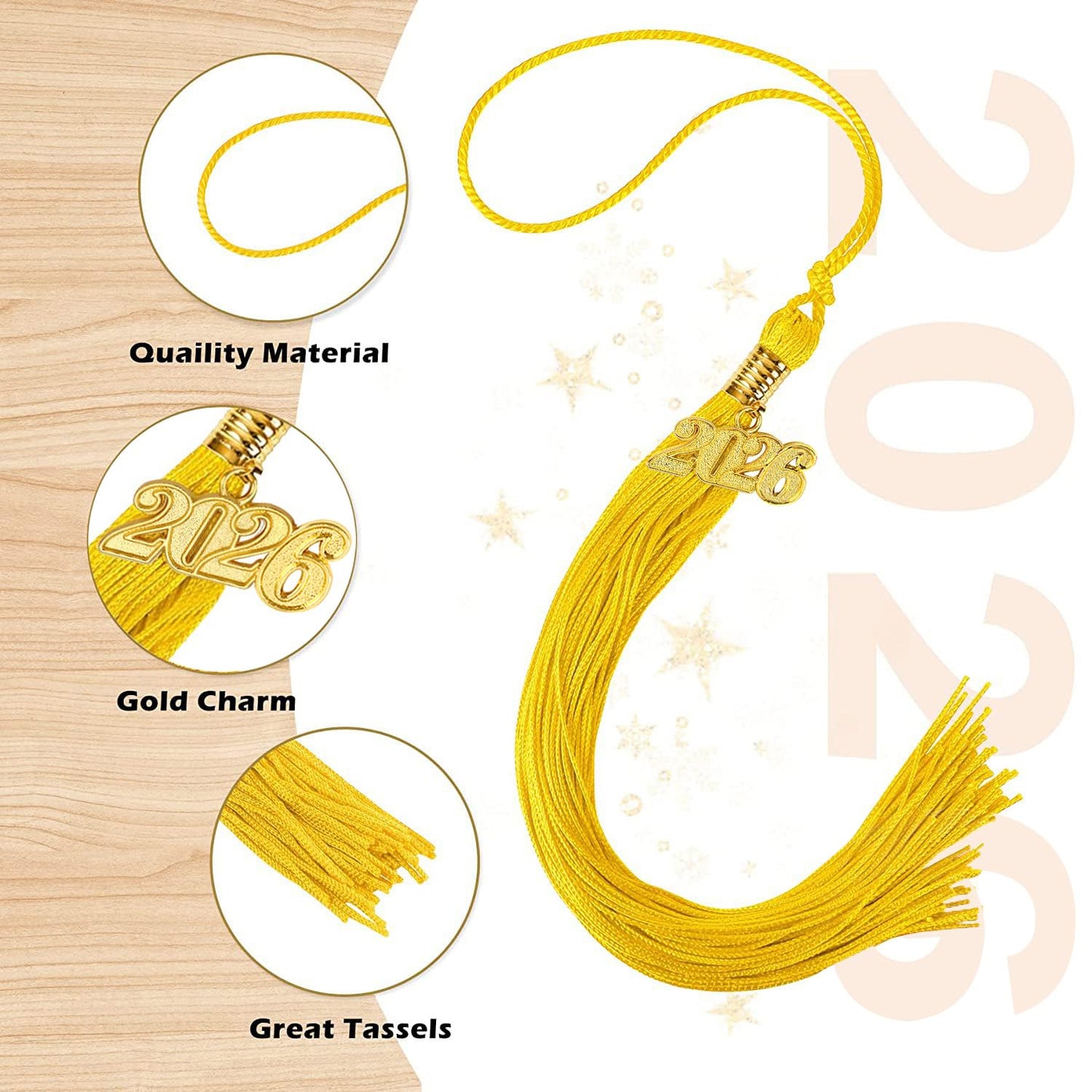JULMELON 20Pcs Graduation Tassels Academic Graduation Cap Hat Tassel with 2026 Gold Charm for 2026 Graduation Ceremonies Accessories (Gold)