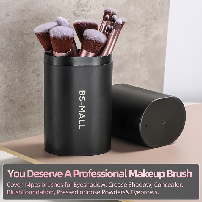 BS-MALL Makeup Brushes Premium Synthetic Foundation Powder Concealers Eye Shadows Makeup 14 Pcs Brush SetÃ¯Â¼ÂSilver Purple with case