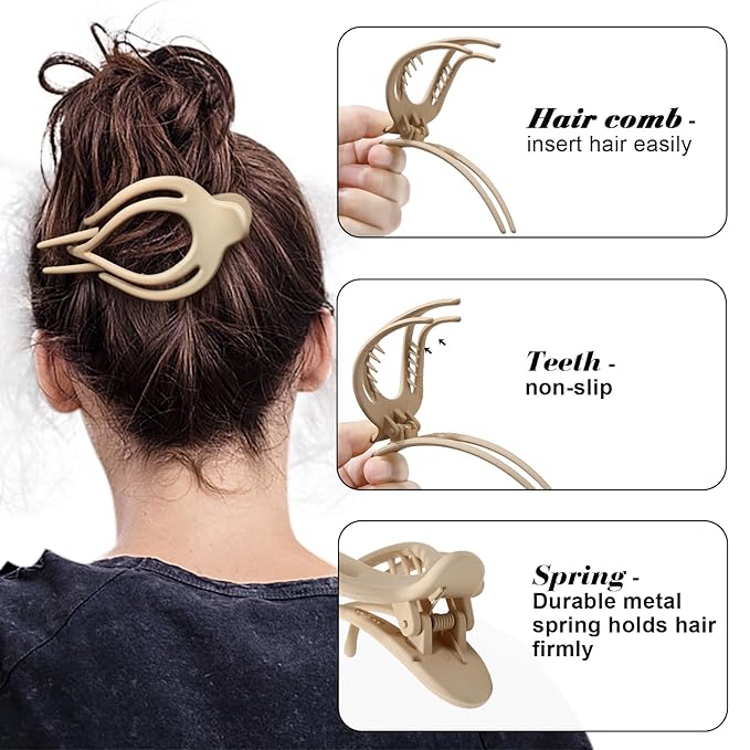 French Concord Flat Hair Clips for Women Girls - 6PCS Matte Curved No Slip Hair Claws for Volume and Strong Hold (Medium, 4"")