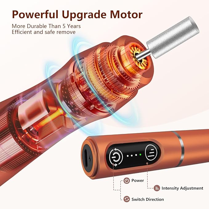 Cordless Nail Drill Electric Rechargeable File Kit, Professional Efile Acrylic Gel Nail Polish Remover Pedicure Manicure Machine Portable Set with 11 Bits 56 Sanding Bands for Salon Orange