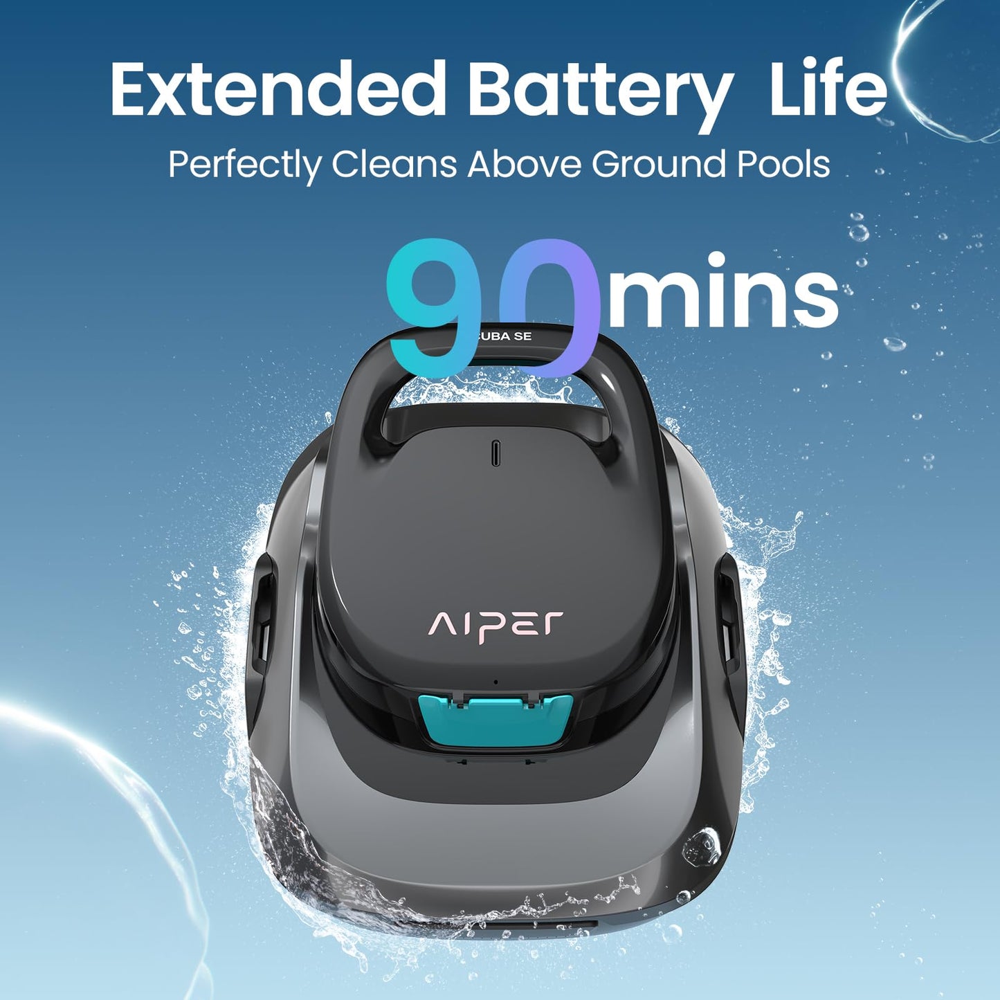 AIPER Scuba SE Cordless Pool Cleaner with 90-Min Runtime, 1665 GPH Strong Suction, Lightweight, Pool Vacuum for Above Ground Flat Pools up to 860 Sq.ft, Starry Gray & Teal