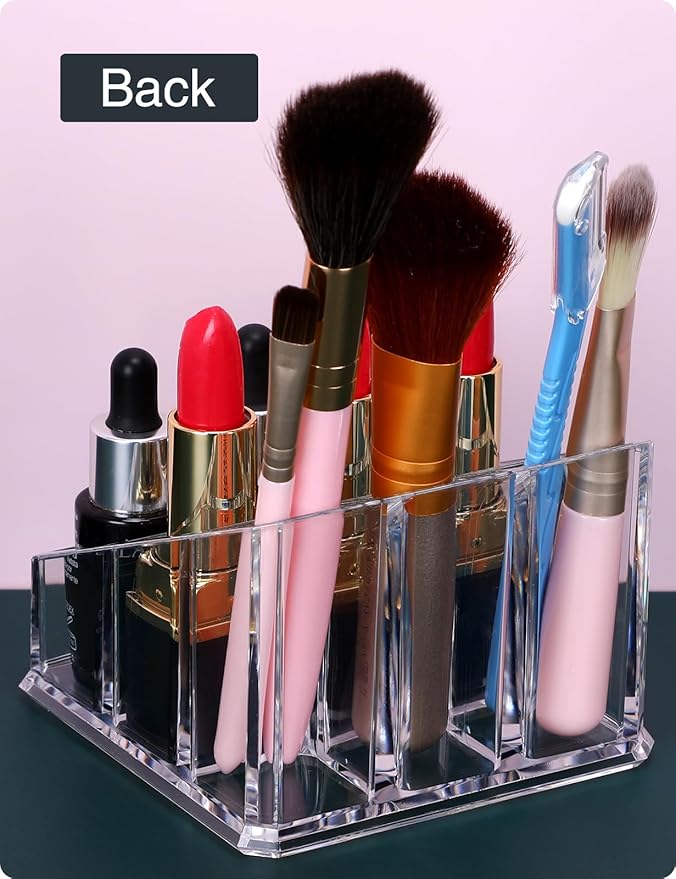 Lipstick Lip Gloss Organizer,Small Clear Acrylic Compact Essential Oil Rollerball Perfume Holder with 9 Slots