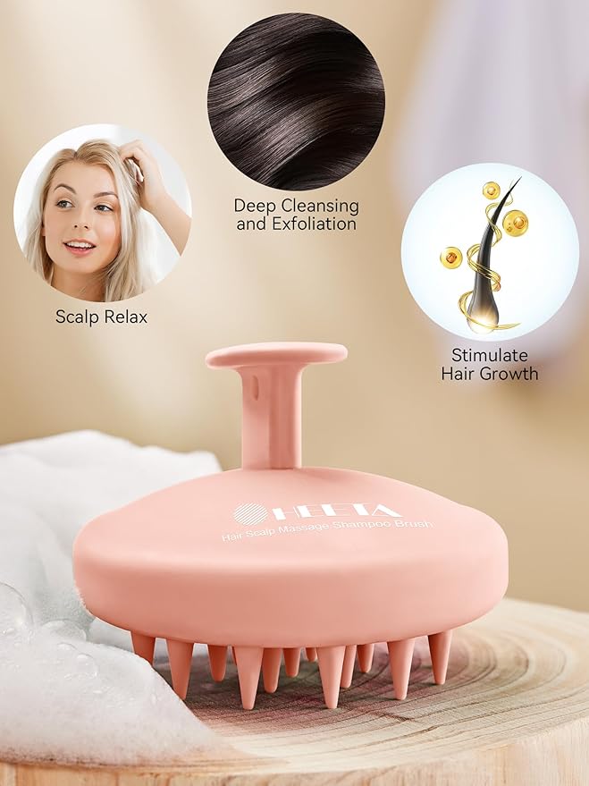 HEETA Scalp Massager Hair Growth, Scalp Scrubber with Soft Bristles, Integrated Silicone Design, Exfoliator for Dandruff Removal & Relaxation, Shampoo Brush Fit Wet Dry Hair Use, Light Pink