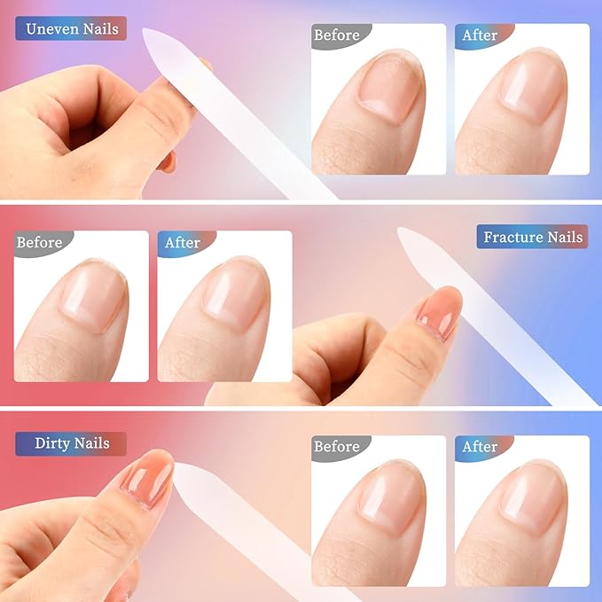 4 Pack Double Sided Glass Nail File With Case - 180/320 Grit for Natural Nails, Fingernails, Crystal Files for Women Pedicure
