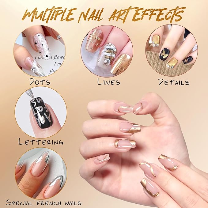 Nail Art Pens, Nail Polish Pens Set Nail Chrome Eraser Pen Drawing Painting Point Liner Pens With Eraser Pen, Waterproof and Quick-drying Nail for DIY Nails Art Design