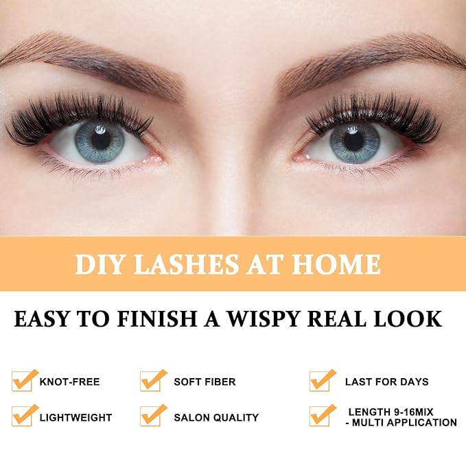 B&Q Lash Clusters 280PCS Natural Eyelash Clusters 40D 50D C 9-16MIX Individual Lash Wispy Eyelash Extension with Soft Thin Band Classic Look Pestañas Postizas Comfortable DIY at Home