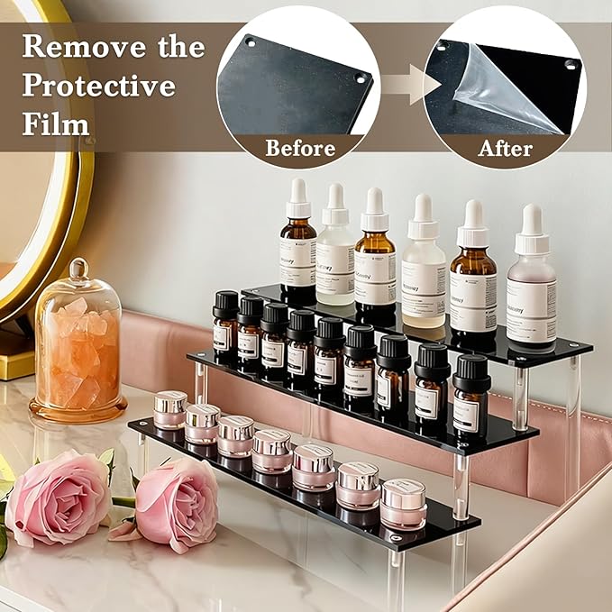 Acrylic Riser Black Acrylic Shelf Riser 3 Tier Perfume Organizer Cologne Display Stand Large Cupcake Stand Shelf for Funko POP Desserts Holder Collection Cosmetic Products Tabletop Use 12"X8"X6"