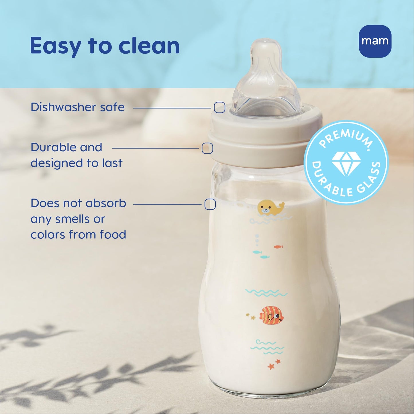 MAM 6oz Premium Glass Wide Neck Baby Bottle with Slow Flow Breastfeeding-Like Silicone Nipple, Easy to Clean,BPA Free, 0+ Months, Easy Switch Between Breast and Bottle, Made in Europe, 3 Pack Unisex