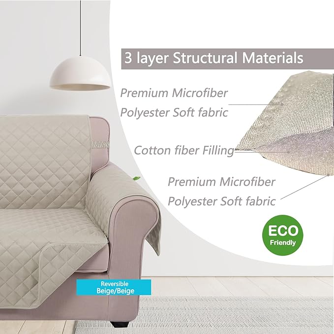 U-NICE HOME Loveseat Sofa Cover Reversible Couch Covers for 2 Cushion Couch for Dogs Furniture Protector Cover with Elastic Straps Water Resistant(Loveseat Small, Beige/Beige)