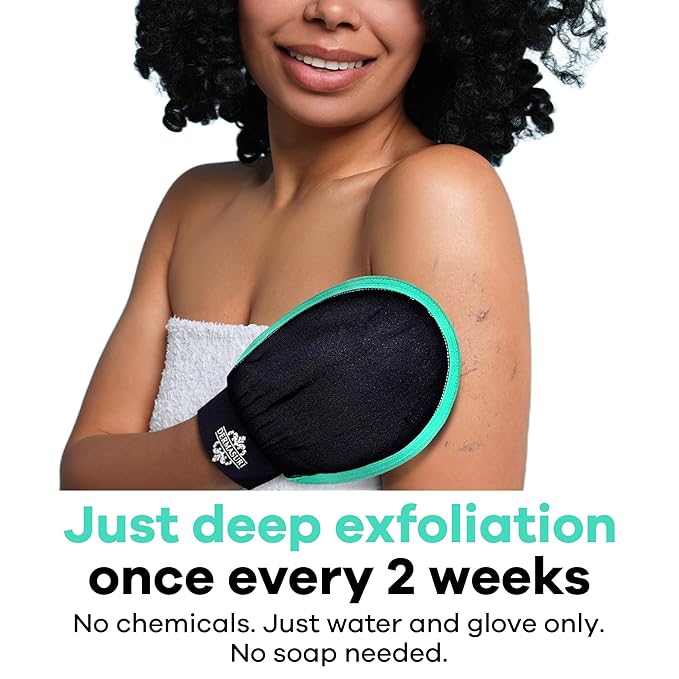 Dermasuri - Deep Exfoliating Glove - Korean Exfoliating Mitt & Body Scrubber - Keratosis Pilaris Treatment Scrub - Self Tanner Mitt & Ingrown Hair Exfoliator - Shower Gloves for Women & Men - XL