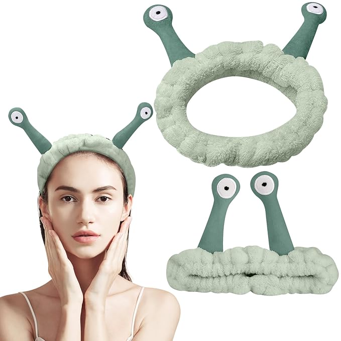 Jowmoy Cute Light green Snail Headband,Wash Face for Women Makeup Shower Spa Headband (1pack)