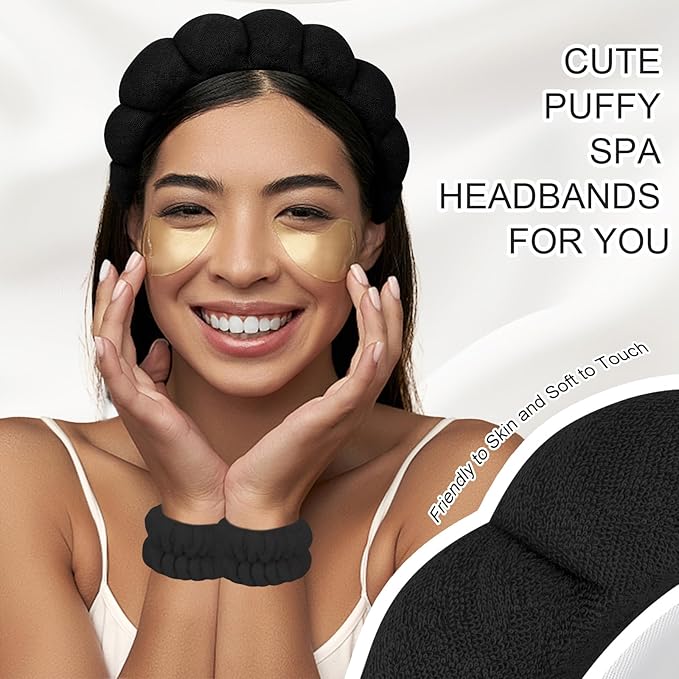 6Pcs Spa Headband and Wrist Washband Set, Skincare Makeup Headband, Sponge Face Wash Band, Terry Cloth Puffy Hair Band for Washing Face