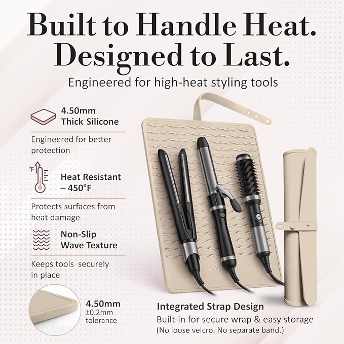 Milaya Beauty Extra Large Heat Resistant Mat for Hair Tools – Silicone Curling Iron Holder & Flat Iron Holder – Non-Slip Hot Tool Mat & Vanity Mat – Vanity Accessories for Women, Salon, Travel