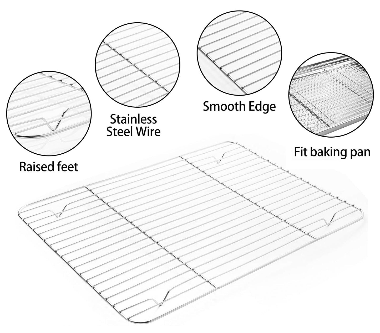 Stainless Steel Baking Sheet Tray Cooling Rack with Silicone Baking Mat Set, Cookie Pan with Cooling Rack, Set of 9 (3 Sheets + 3 Racks + 3 Mats), 10/12/16 Inch, Easy Clean
