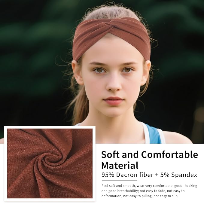 12 Pcs Stretchy Headbands for Women, Absorbed Sport Headband Soft Twist Knotted Hairbands for Daily Life Yoga Workout (Neutral Color 2)