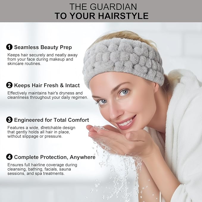 4 Pieces Spa Headband for Women Skincare Headband Makeup Headbands for Washing Face Spa Shower Gifts(Milky-White, Grey, Pink, Dark Grey)