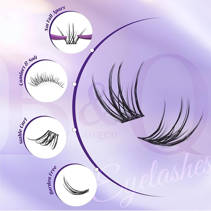 B&Q Wispy Lash Clusters Kit, Natural 06, Individual False Eyelashes Extension Set, Undetectable Natural Look for Effortless Day-to-Night Beauty, from Office Elegance to Date Night Glamour(8-16mix)